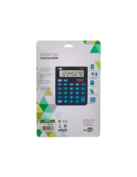 Calculadora liderpapel sobremesa xf17 8 digitos solar y pilas color azul 127x105x24 mm