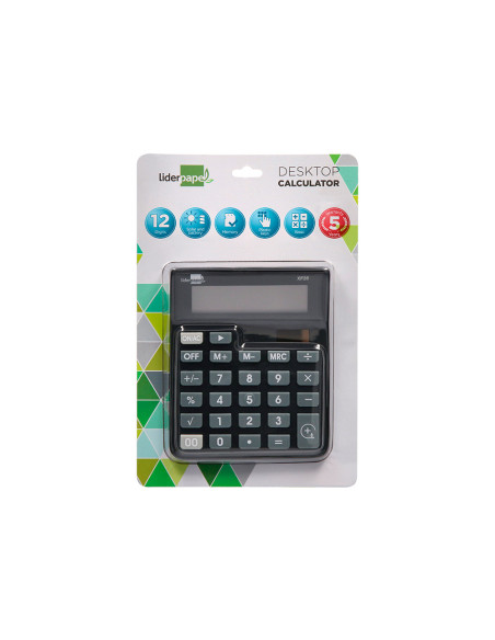 Calculadora liderpapel sobremesa xf26 12 digitos solar y pilas 127x105x24 mm color negro