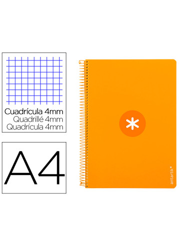 Cuaderno espiral a4 antartik tapa dura 80h 90gr cuadro 4mm con margen color mostaza