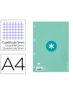 Recambio a4 antartik 80 hojas 90g/m2 cuadro 5 mm 4 taladros 1 banda marco color menta