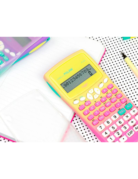 Calculadora milan cientifica m240 sunset tapa translucida 2 lineas 240 funciones 10+2 digitos color rosa /amarillo