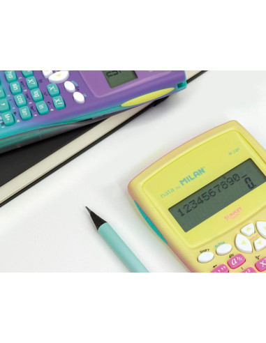 Calculadora milan cientifica m240 sunset tapa translucida 2 lineas 240 funciones 10+2 digitos color rosa /amarillo