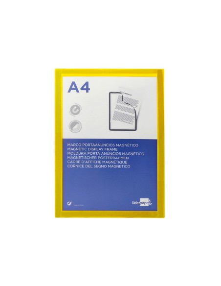 Marco porta anuncios liderpapel magnetico din a4 dorso adhesivo removible color amarillo
