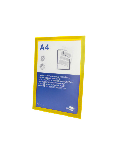 Marco porta anuncios liderpapel magnetico din a4 dorso adhesivo removible color amarillo