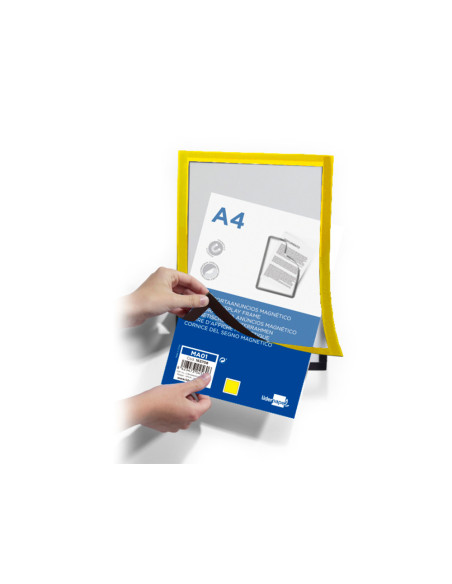 Marco porta anuncios liderpapel magnetico din a4 dorso adhesivo removible color amarillo