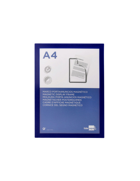 Marco porta anuncios liderpapel magnetico din a4 dorso adhesivo removible color azul