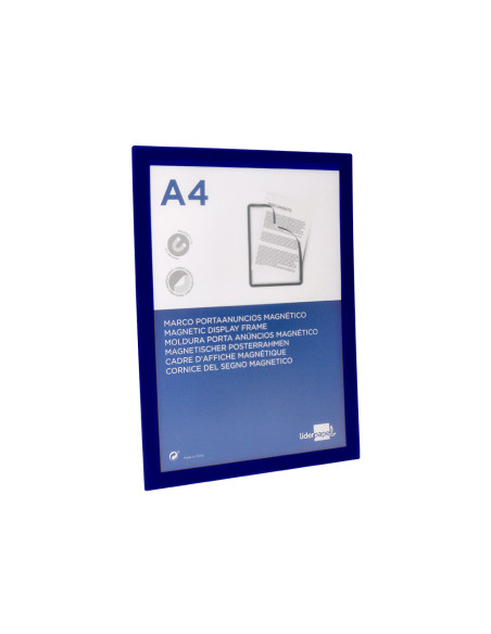 Marco porta anuncios liderpapel magnetico din a4 dorso adhesivo removible color azul
