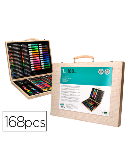Estuche de pintura liderpapel madera 168 piezas maletin 39,3x30x4,8 cm