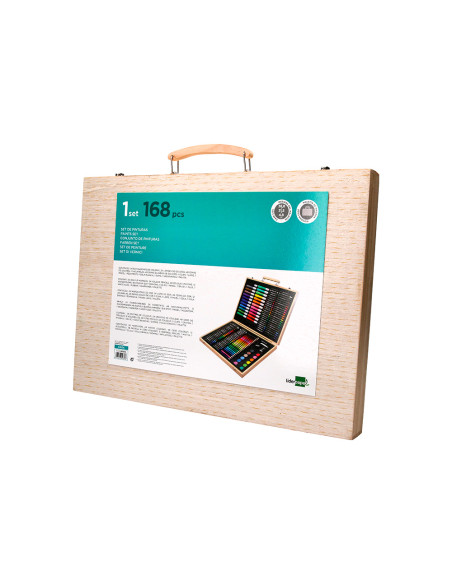 Estuche de pintura liderpapel madera 168 piezas maletin 39,3x30x4,8 cm
