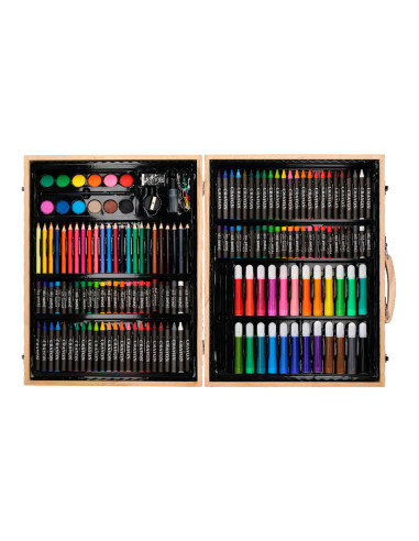 Estuche de pintura liderpapel madera 168 piezas maletin 39,3x30x4,8 cm