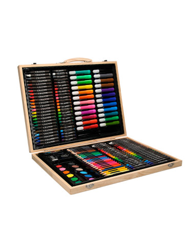 Estuche de pintura liderpapel madera 168 piezas maletin 39,3x30x4,8 cm