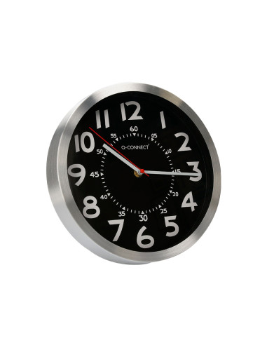 Reloj q-connect de pared metalico redondo 25 cm movimiento silencioso color negro con esfera cromado