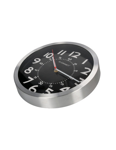 Reloj q-connect de pared metalico redondo 25 cm movimiento silencioso color negro con esfera cromado