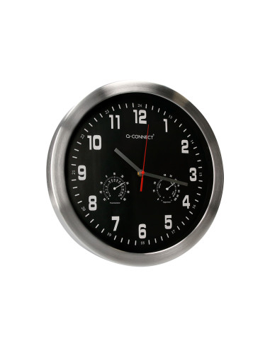 Reloj q-connect de pared metalico redondo 35,5 cm movimiento silencioso color cromado con esfera negra