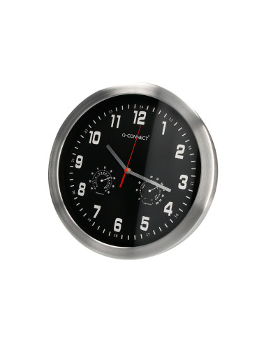 Reloj q-connect de pared metalico redondo 35,5 cm movimiento silencioso color cromado con esfera negra