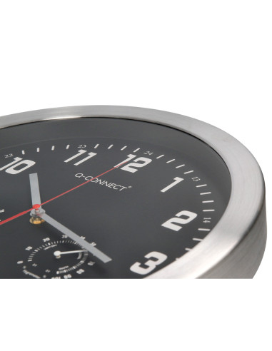 Reloj q-connect de pared metalico redondo 35,5 cm movimiento silencioso color cromado con esfera negra