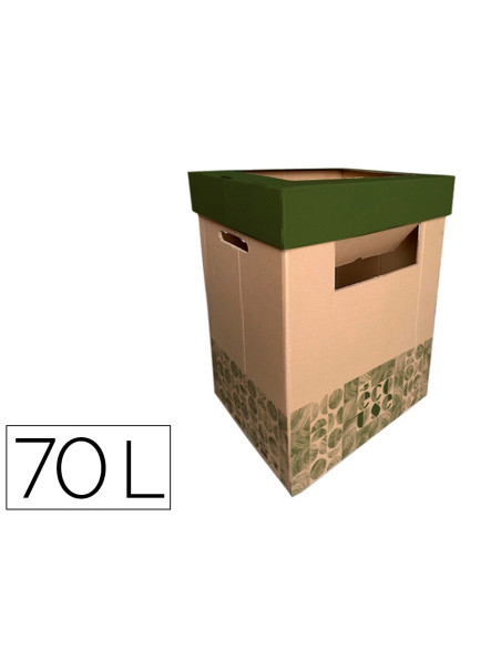 Contenedor papelera reciclaje liderpapel ecouse carton 100% reciclado y reciclable 70 litros 450x350x650 mm