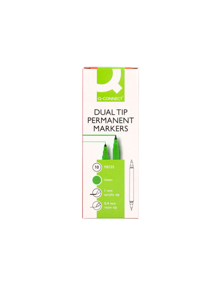 Rotulador q-connect marcador permanente doble punta color verde 0,4 mm y 1 mm