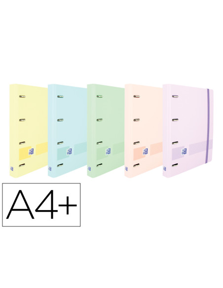 Carpeta con recambio oxford europeanbinder live&go din a4+polyfoam 4 anillas 35 mm cuadro 5 mm colores pastel