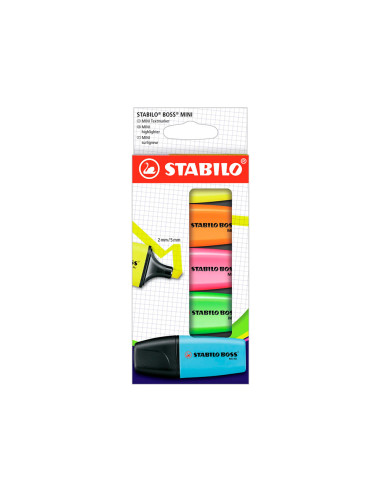 Rotulador stabilo boss mini estuche de 5 unidades amarillo /azul/naranja/rosa/verde