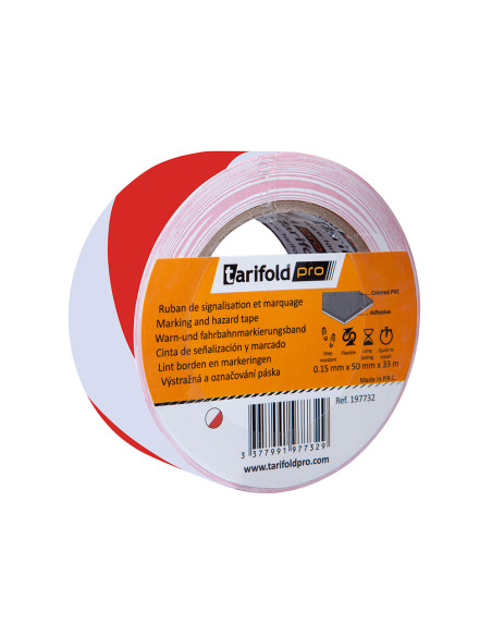 Cinta adhesiva tarifold seguridad para marcaje y señalizacion de suelo 33 mt x 50 mm color blanco/rojo