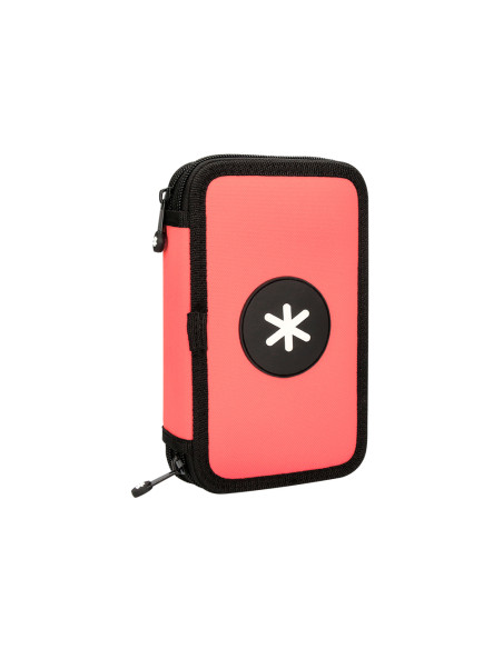 Plumier escolar antartik doble cremallera color coral 28 piezas