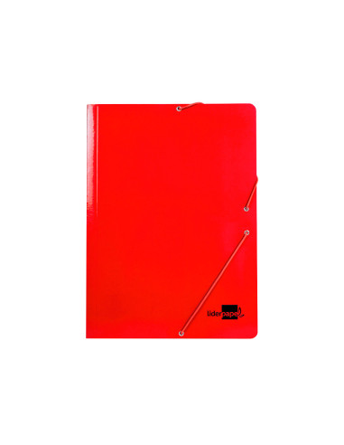 Carpeta liderpapel gomas folio 3 solapas carton plastificado color rojo