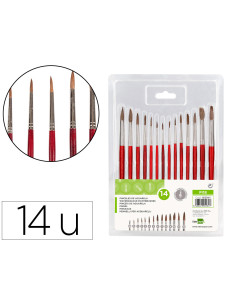 Pinceles acuarela liderpapel virola cromada pelo engomado blister de 14 unidades surtidas