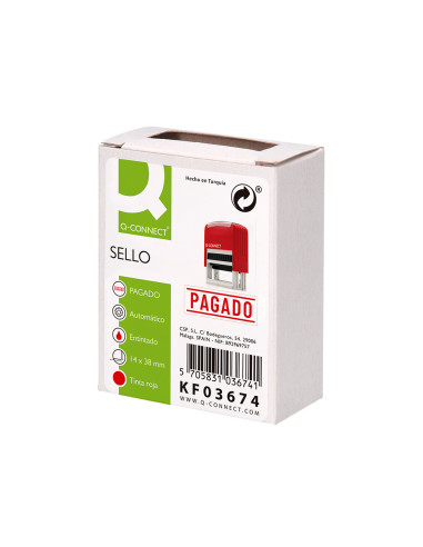 Sello entintado automatico q-connect pagado almohadilla 14x38 mm color rojo