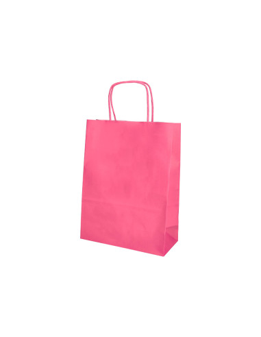 Bolsa papel q-connect celulosa rosa m con asa retorcida 270x370x12 mm