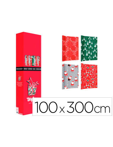 Papel de regalo basika navidad rollo ancho 1 mt longitud 3 m modelos surtidos gramaje 50 gr