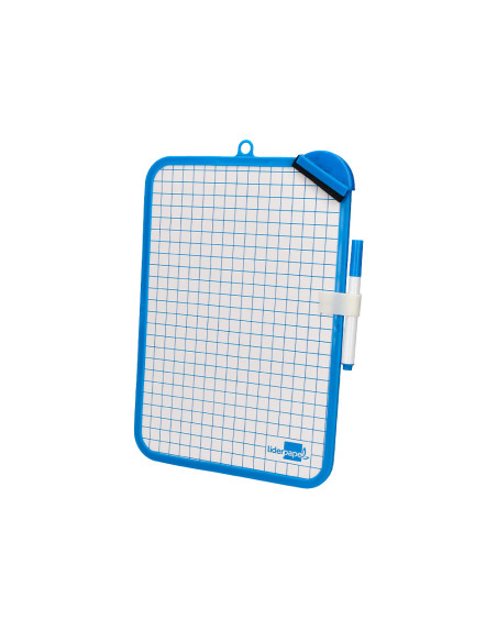 Pizarra blanca liderpapel 18x26 cm doble cara lisa y cuadriculada con rotulador y borrador