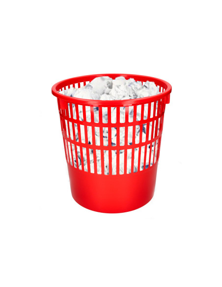Papelera plastico q-connect 15 litros rejilla color rojo 285x290 mm