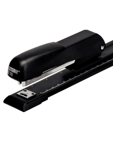 Grapadora rapid e15 metalica brazo largo capacidad 20 hojas usa grapas 24/6 y 26/26 color negro