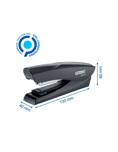 Grapadora rapid fashion eco plastico 100% reciclado capacidad 25 hojas usa grapas 24/6 y 26/6 color negro