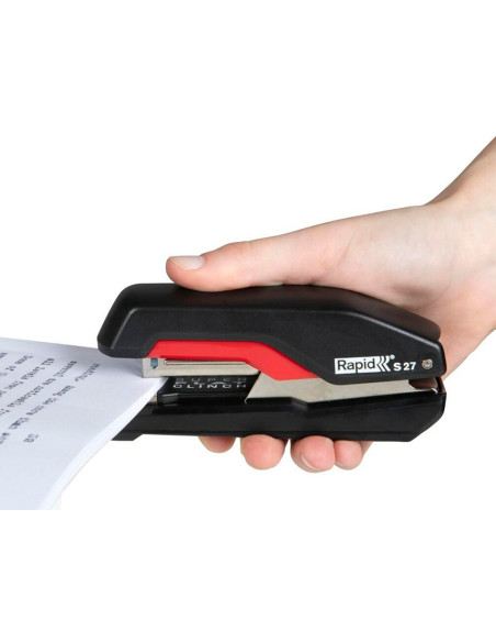 Grapadora rapid s27 fullstrip plastico capacidad de grapado 30 hojas usa grapas 24/6 y 26/6 color negro/rojo