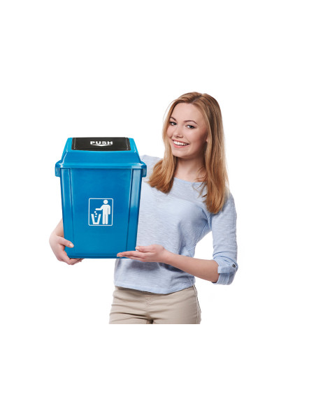 Papelera contenedor q-connect plastico con tapa de balancin 20 litros azul 340x240x450 mm