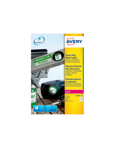 Etiqueta adhesiva resistente avery poliester blanco laser 99,1x42,3 mm caja de 240 unidades
