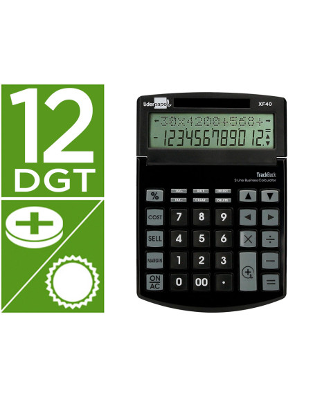 Calculadora liderpapel sobremesa xf40 12 digitos dos lineas solar y pilas negro 175x120x30 mm 40% reciclada