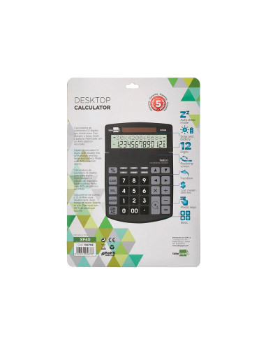 Calculadora liderpapel sobremesa xf40 12 digitos dos lineas solar y pilas negro 175x120x30 mm 40% reciclada