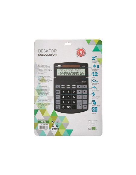 Calculadora liderpapel sobremesa xf40 12 digitos dos lineas solar y pilas negro 175x120x30 mm 40% reciclada