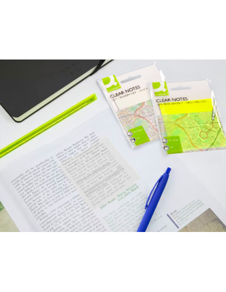 Bloc de notas adhesivas quita y pon q-connect 76x76 mm removible plastico translucido blanco 50 hojas