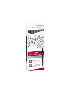 Rotulador tombow abt dual brush acuarelable doble punta fina/pincel estuche de 6 colores gama grises 2