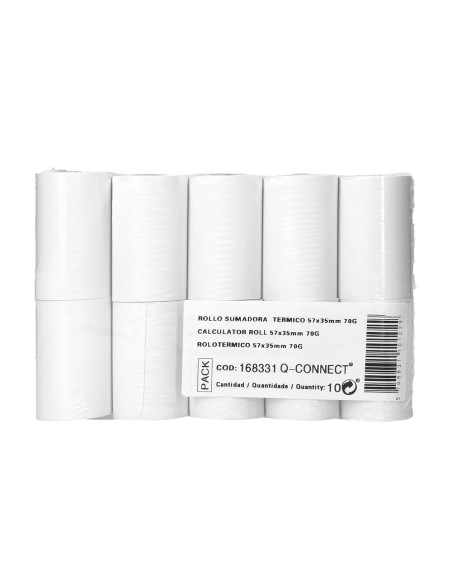 Rollo sumadora termico q-connect 57 mm ancho x 35 mm diametro para tpv sin bisfenol a papel de 70 g/m2