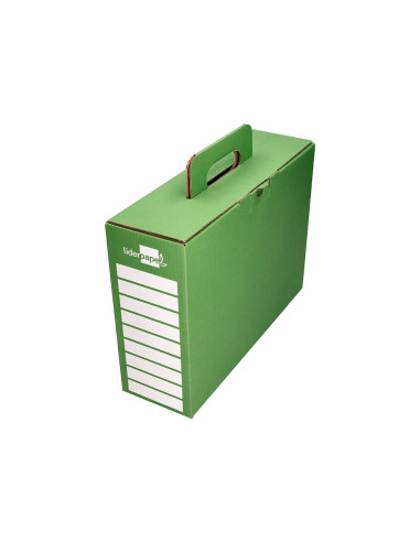 Caja cheque-libro liderpapel para material escolar carton reforzado con asa color verde 393x120x393 mm