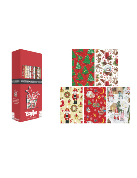 Papel de regalo basika navidad rollo ancho 70 cm longitud 5 m diseños surtidos gramaje 50 gr