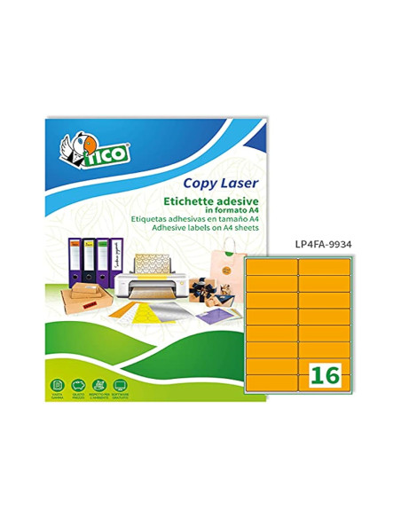 Etiqueta adhesiva tico naranja fluorescentes permanente fsclaser/inkjet/fotocopia 99,1x34mm caja de 1120 unidades