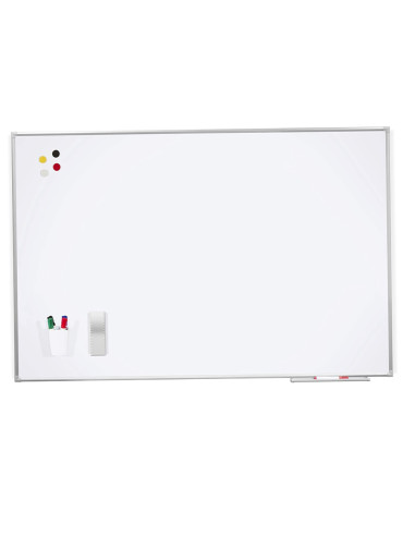 Pizarra blanca rocada lacada magnetica marco aluminio con cantoneras 100x200 cm