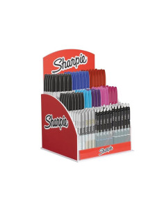 Expositor sharpie de sobremesa acrilico con 120 rotuladores permanentes y 24 boligrafos gel colores 2