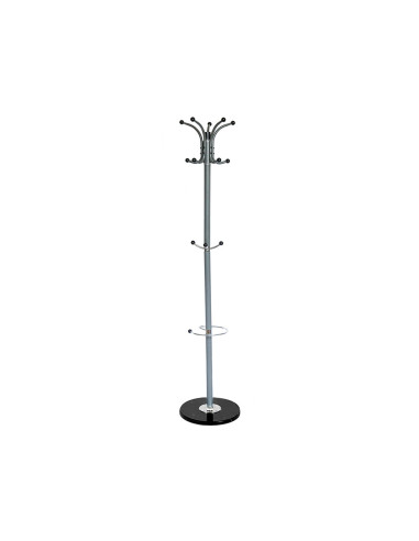 Perchero metalico q-connect gris de pie 10 colgadores y paraguero 174x40cm